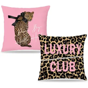 Trendy Pink Leopard Pillow Covers 18x18 Set of 2, Cheetah Print Decorative Throw Pillow Covers for Funky Preppy Y2K Aesthetic Girly Bedroom Room Decor