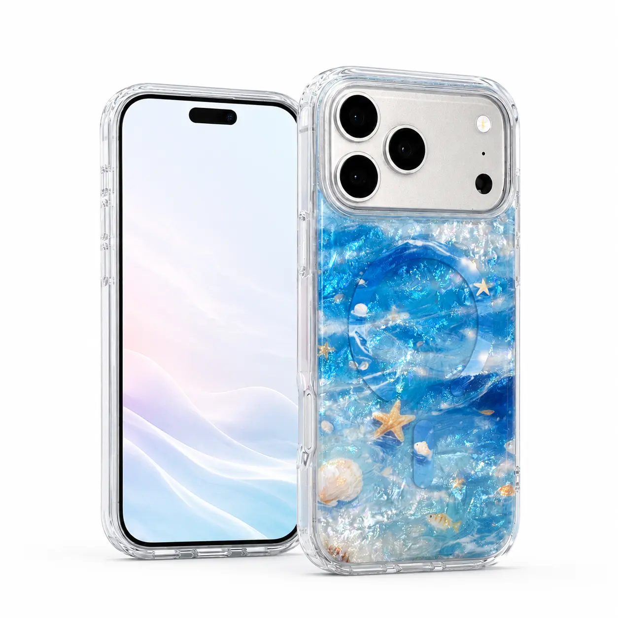 Blue Dreamy Shell Pattern Magnetic Shockproof Anti-Drop Smartphone Case - Gradient Color Customized Casing, Protective Accessory for iPhone17 Pro 17 Pro Max