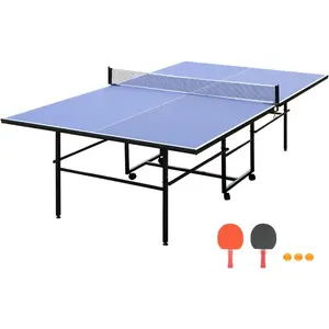 Portable Table Tennis Tables, Professional Outdoor Ping Pong Table, 9FT Foldable Ping Pong Tables Game Set with Net, 2 Paddles and 3 Balls for Indoor/Outdoor, Single Player Playback Mode