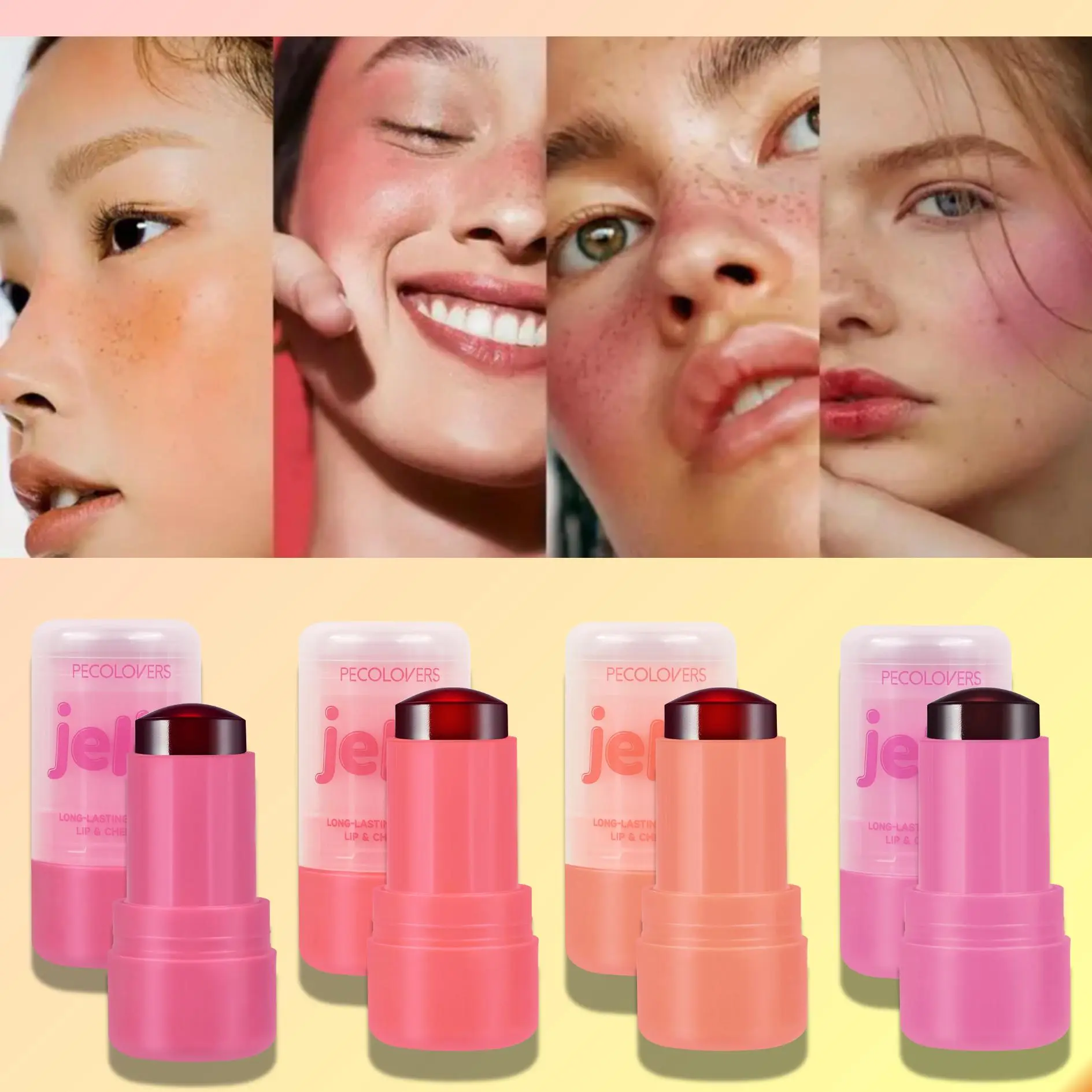 3-in-1 Blush Stick, Lip And Cheek, Long-Lasting Waterproof Moisturizing Lips, Eyes & Cheeks,Makeup Sticks Long-Lasting,Jelly Texture Blush