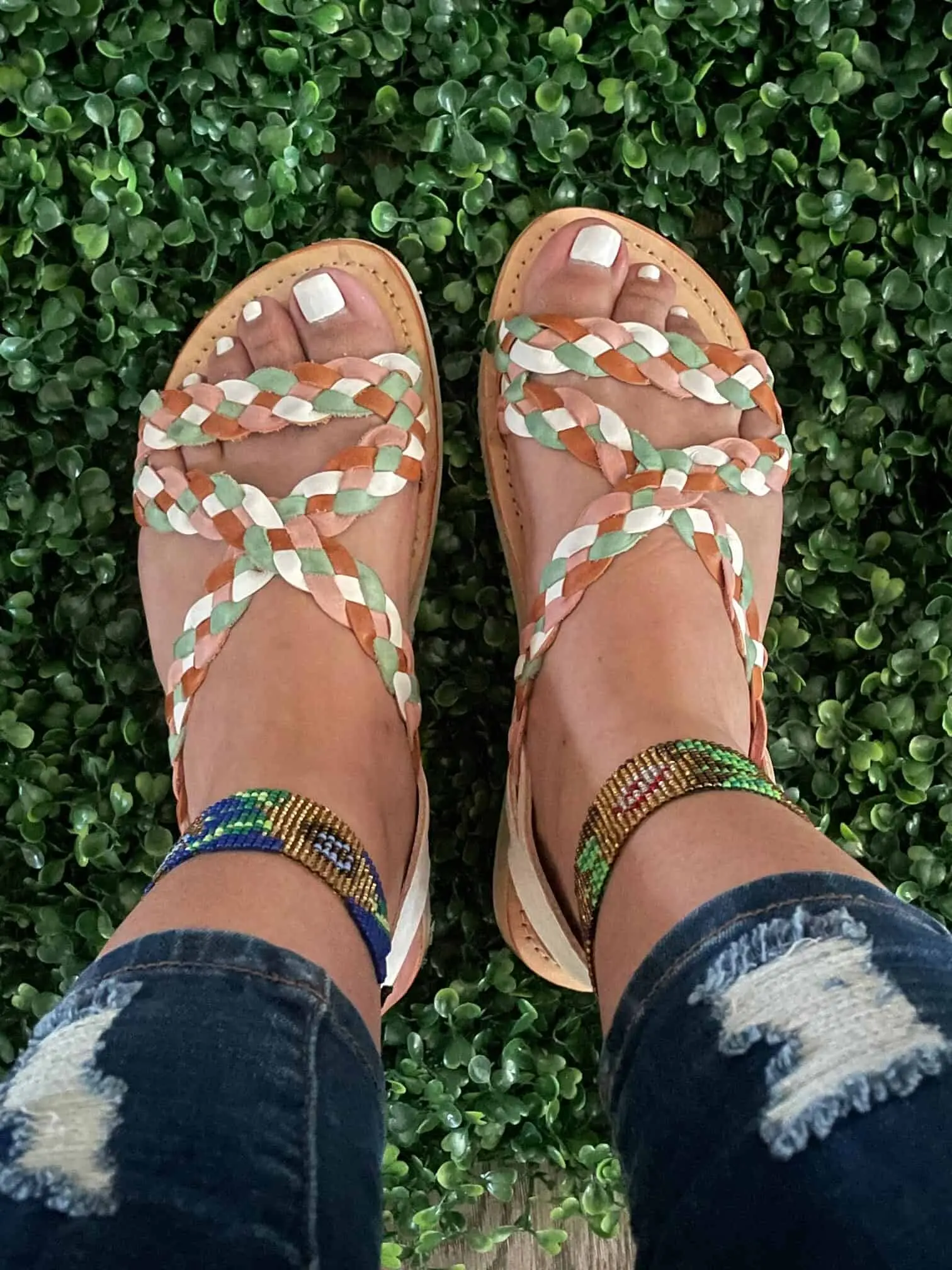 Trensita Huarache Pastel - Handmade Ankle Sandals in Real Leather with Printed Design for Women