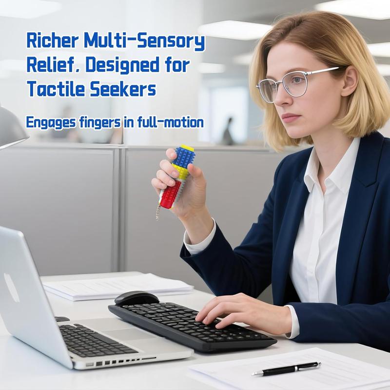 1 Pcs Little Ouchies Spiky Sensory Fidget Toy for Adults – 5-in-1 Pain Stim Tool with Clicker, Spinner, Slider, Roller & Spiky Grip, Stress & Anxiety Relief, Portable Keychain