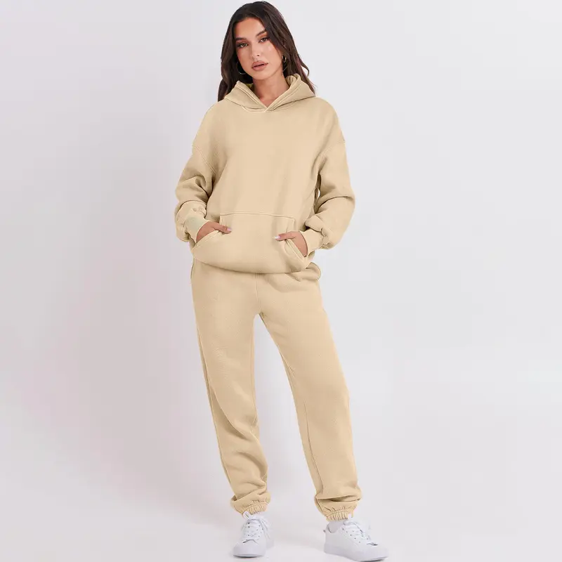 Womens 2 Piece Outfits Long Sleeve Hoodie Casual Oversized Basic Cozy Jogger Sweatpants Y2K Comfortable Tracksuit Sweatsuit Set