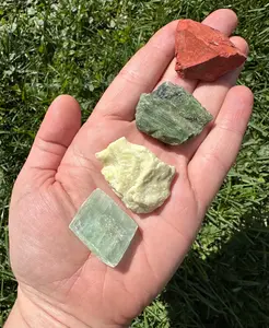 New Moon Beginnings Raw Beltane Crystal Set - Green Calcite, Serpentine, Red Jasper, Diopside - May Day Crystal Set for Abundance, Growth, and Passion