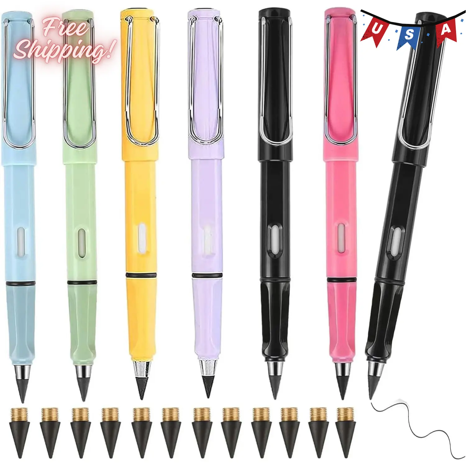 6pcs Infinity Eternal Pencils Forever Inkless Pen Everlasting Pencil With 12PCS Replaceable Nibs