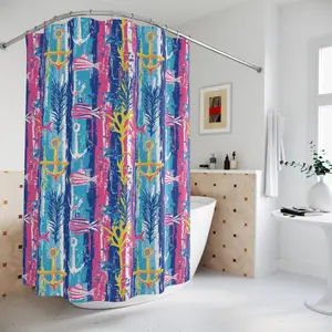 Nautical Anchor Shower Curtain | Ocean Bathroom Decor | Colorful Fish Bath Curtain | Coastal Beach House Accessories