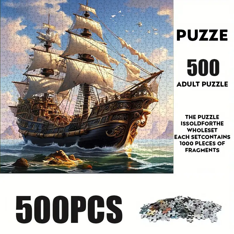 500 Piece Sailboat Theme Puzzle, Large Adult Family Interactive Toy, DIY Home Decor Brain Challenge, Holiday Scene, Durable Puzzle