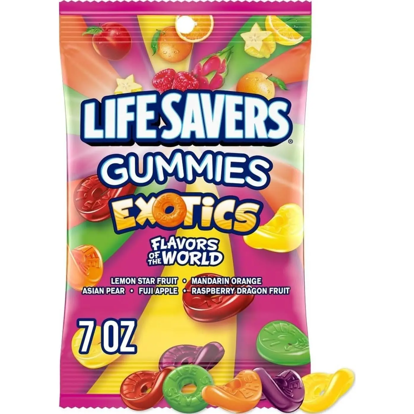 Exotics Gummy Candy Bag, Exotic Fruit Flavored Candy, 7 oz