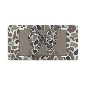 [ CAMO NATION ] Camo Bow Vanity Plate - Customizable Coquette Car Tag - Personalized Camouflage License Plate - Girly Front Plate Auto Decor