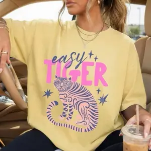 Easy Tiger Shirt, Comfort Colors Retro Tiger Shirt, Easy Tiger Tshirt, Trendy Graphic Tees, Adult Humor Tee, Meme Shirt, Pun Shirts