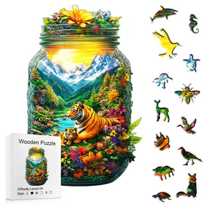 501pcs Tiger Landscape Wooden Jigsaw Puzzle, Animal Alien Brain Teaser, Educational Toy for Kids & Adults, Ideal Gift for Christmas & Halloween