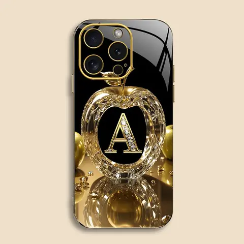 Gold Letter Electroplated Edge Smartphone Casing for iPhone 16 Pro Max, High-End Business Simple Design, Anti-Fall, Anti-Fingerprint, Explosion-Proof Handheld Cellphone Devices Cover (995)