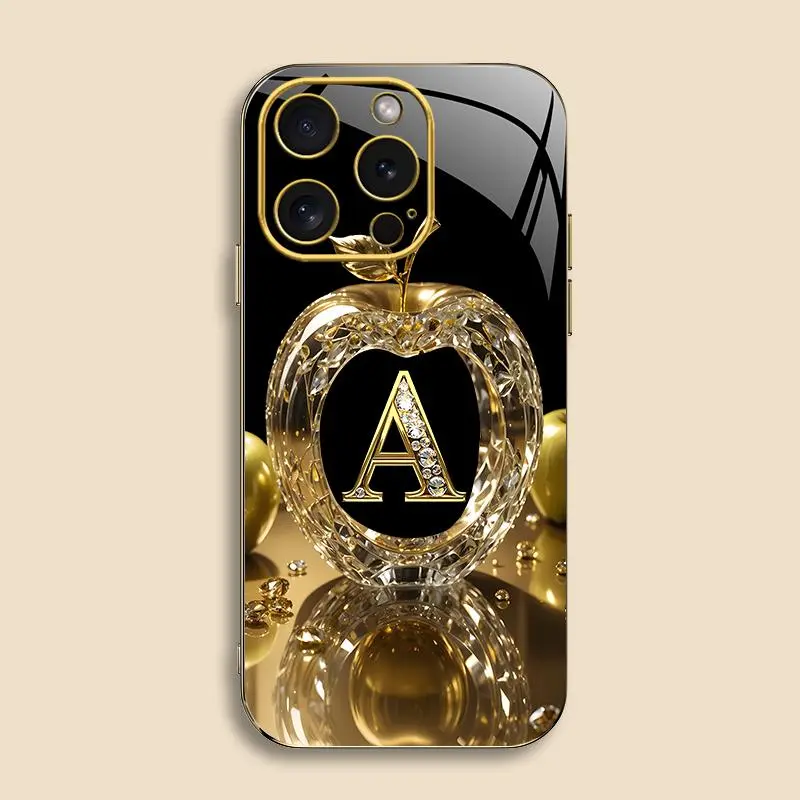 iPhone 16 Pro Max Protective Smartphone Case - High-End Gold Letter Electroplated Edge, Business-Style, Shockproof, Anti-Fingerprint Crystal Cover, Mobile Phone Accessory