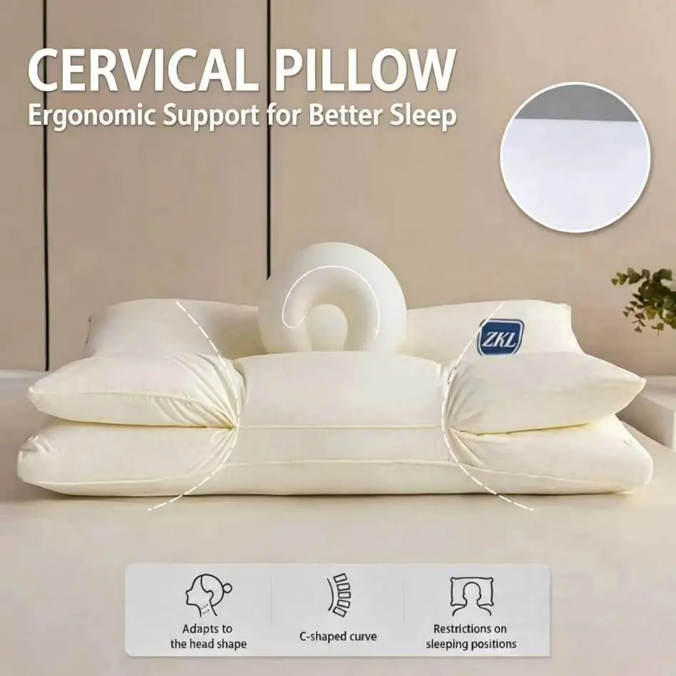 Zikklos 3-Proof Cotton Neck Pillow, Double Layer, Stain-Resistant, Removable Cover, Pressure-Relieving, Ideal for Sleep