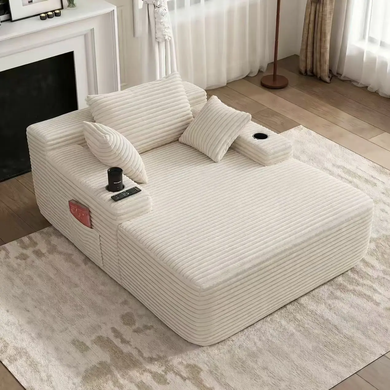 Beige‑Plush (with Cup Holder and Side Pockets)