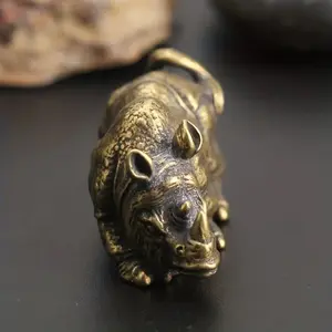 Vintage Brass Rhino Statue, Handmade Miniature Sculpture with and Detailed Copper Decorations, Perfect Home Decoration & Holiday Display, Art Figurine