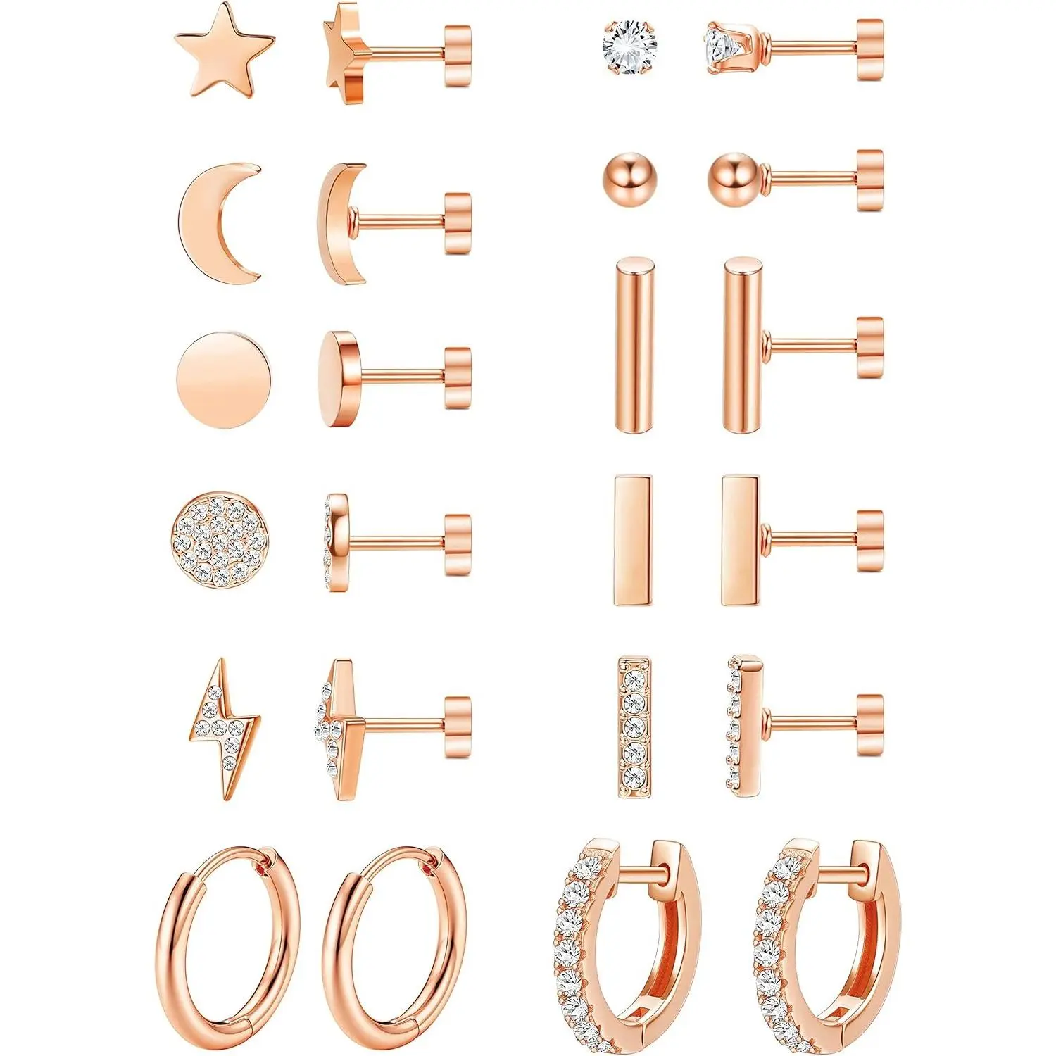 YADOCA 12Pairs Flat Back Earrings for Women Men Hypoallergenic 14K Plated Gold Stainless Steel Flatback Stud Small Huggie Hoop Earrings 20G Tiny Gold Stud Earring Sets for Multiple PIercing