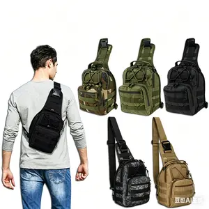Tactical Men's MOLLE Webbing Sling Shoulder Bag - 1000D Nylon Waterproof Casual Chest Pack with Zip Closure, Adjustable Straps, Multi-Use for Outdoor Hiking, Camping, Casual Chest Bag, Plain