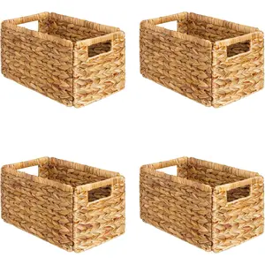 4 Pack Wicker Basket, Storage Baskets for Organizing, Woven Rattan Basket with Handles for Shelves, Water Hyacinth Large Cube Organizer Storage Bin, 13x8.2x7 inch,