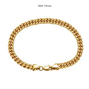 Men's Titanium Steel Necklace Stainless Steel Cuban Link Chain Gold Plated Single Row