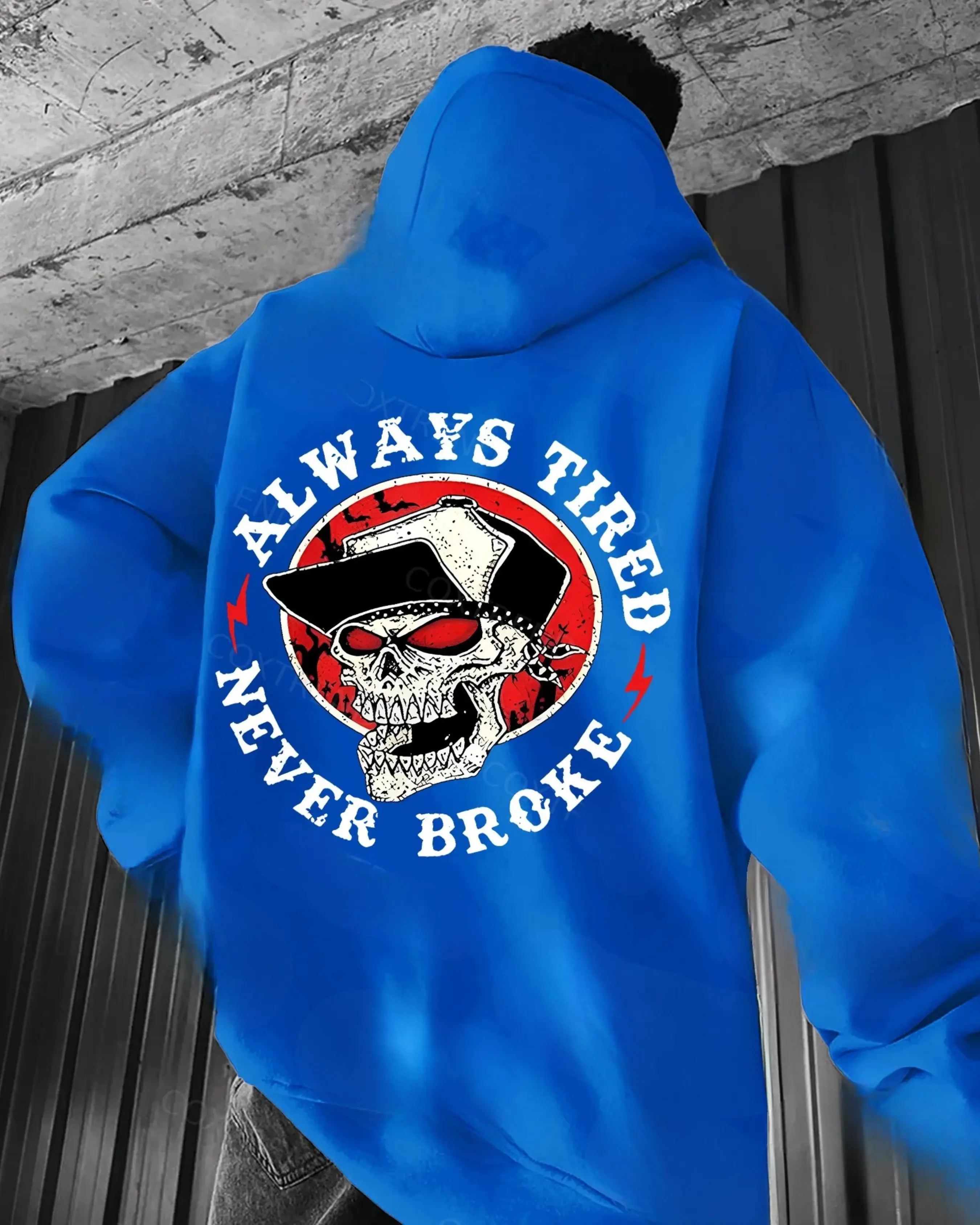 Always Tired Never Broke Skull Hoodie – Hustle Mindset Dark Humor 