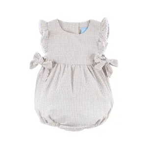 Khaki Gingham Avery Bubble - Outfit with Bows for Baby & Toddler Girls