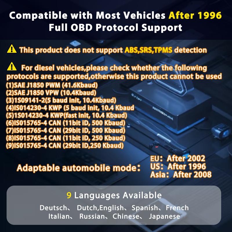 V519  OBD2 Car Scanner – Professional Engine Fault Code Reader with Comprehensive Diagnostic Functions, Reset Feature, I/M Readiness Support, 10 Language Modes, USB-Powered Design – Must-Have for Car Owners & Mechanics