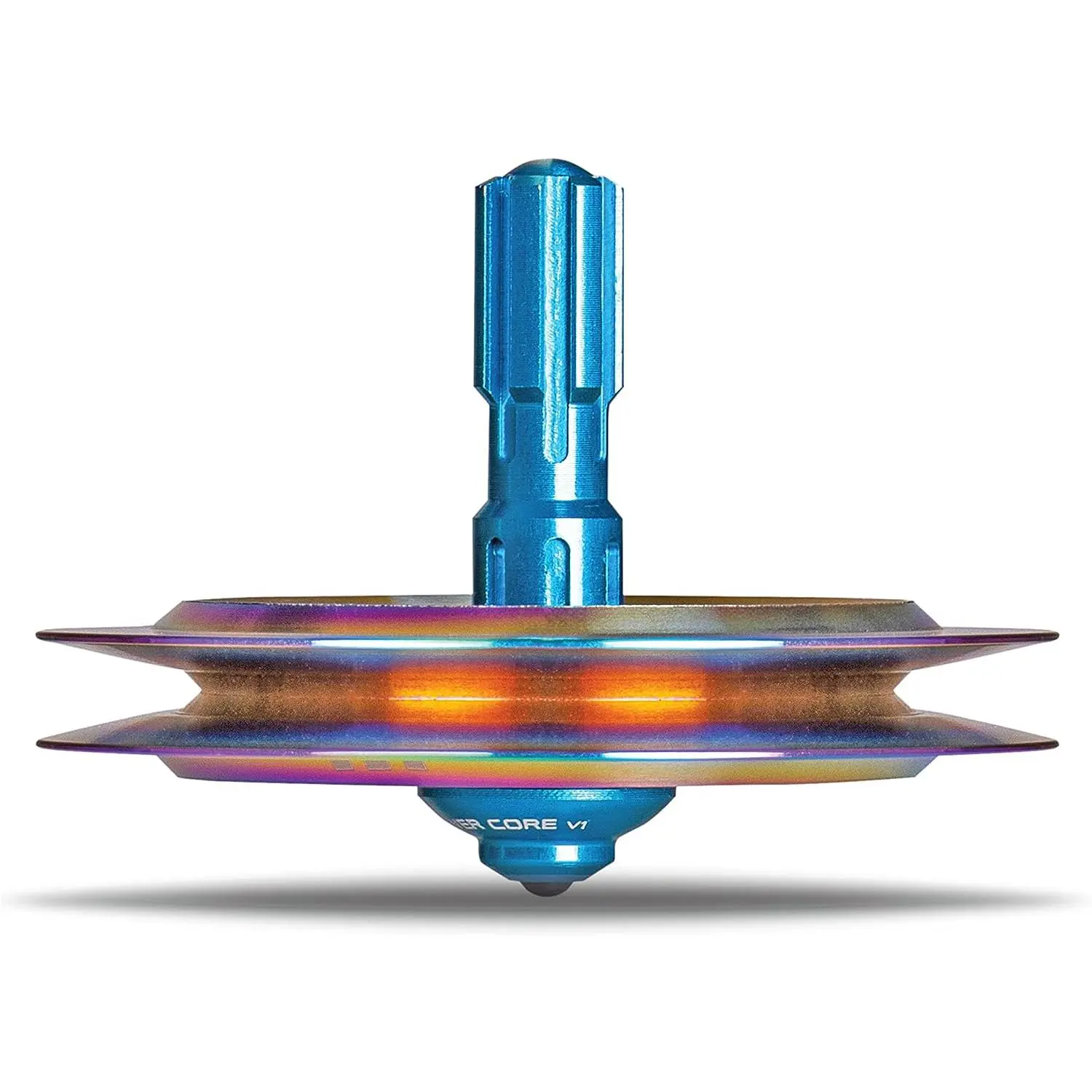 UFO Tops - Lubbock Lights | Metal Spinning Top | Inspired by The 1951 Lubbock, Texas UFO Incident | Psychedelic Stainless Steel UFO with Plover Blue Power Core