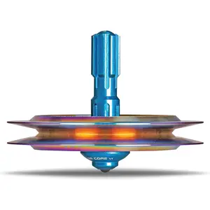 UFO Tops - Lubbock Lights | Metal Spinning Top | Inspired by The 1951 Lubbock, Texas UFO Incident | Psychedelic Stainless Steel UFO with Plover Blue Power Core