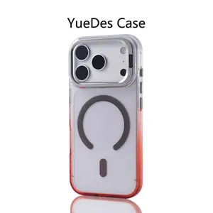 Fin Gradient Color Transparent Lens Holder Bumper Case For iPhone 17 16 Pro Max Air 15 14 13 Magsafe Wireless Charge Magnetic Cover