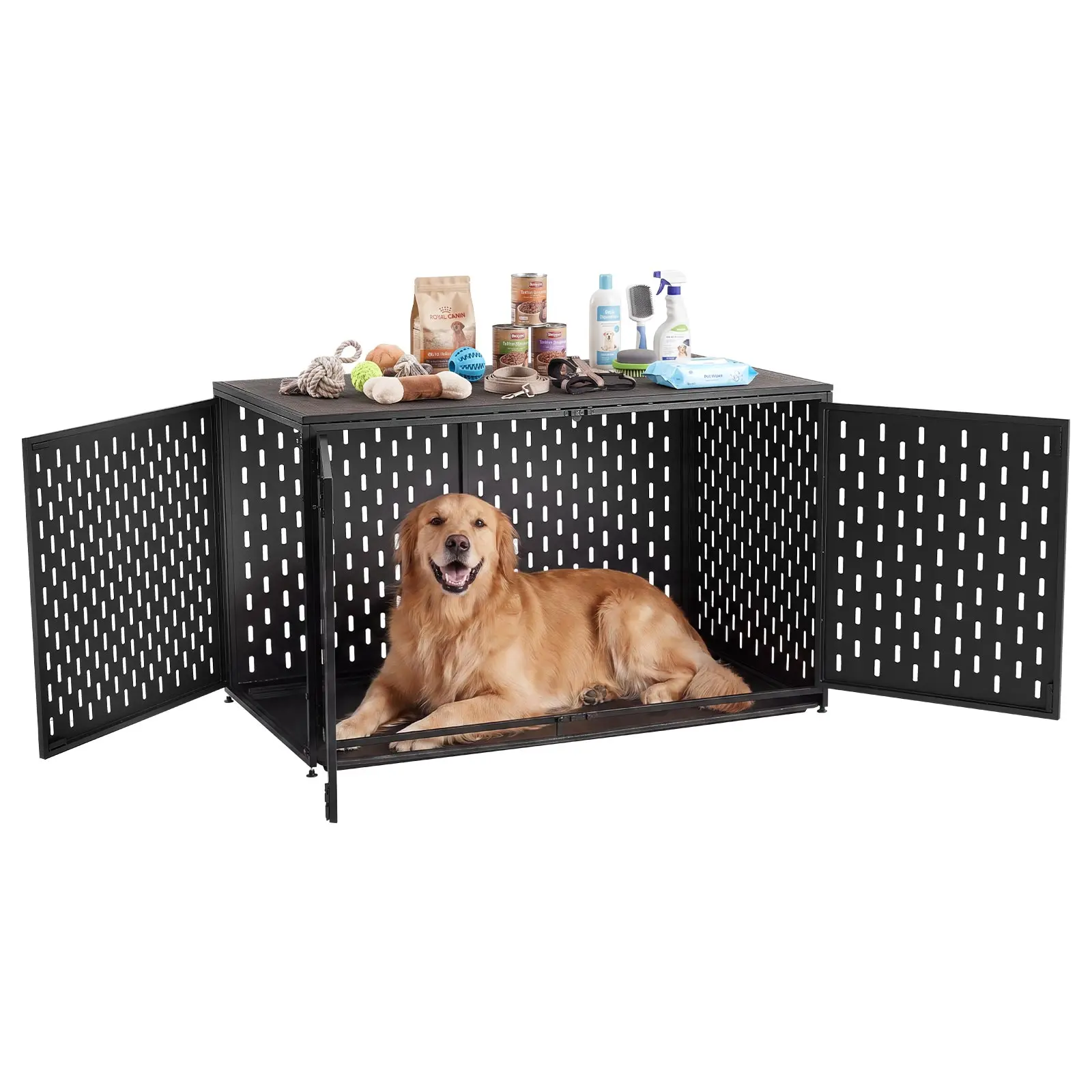【SummerFinds】VEVOR Dog Crate Furniture, 48 Inch Heavy Duty Dog Kennel Furniture Indoor for Large Dogs, Sturdy Steel Decorative Pet Cage House End Table with 3 Doors, Detachable Tray & Escape-Proof Locks, Black