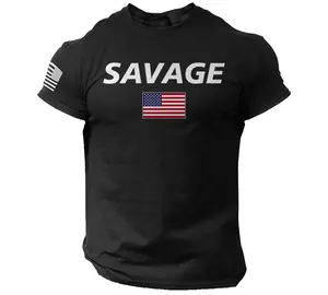 Savage American Flag T-Shirt for Men & Women – Bold Patriotic USA Graphic Tee with Sleeve Flag Print – Veteran & Military Pride Shirt