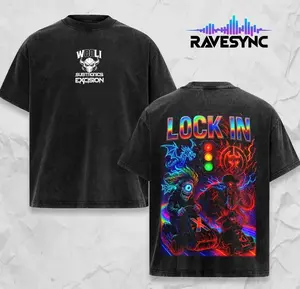 Wooli x Subtronics x Excision Lock In Retro Oversize Unisex Acid Washed Tee, EDM Festival Family Gift, 420 Lover Graphic Shirt, Gift For Fan EDM Electronics Music