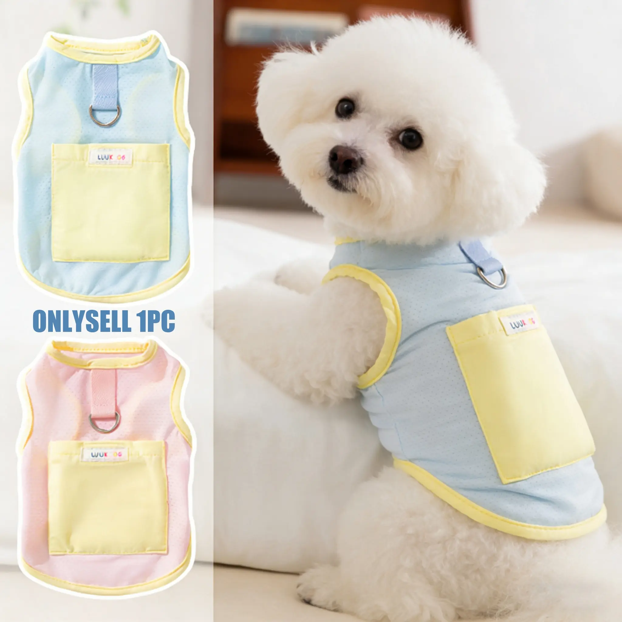 Summer Breathable Mesh Dog Vest with D-Ring and Pocket, Lightweight Sleeveless Harness Shirt for Small Medium Dogs, Cute Color Block Pet Clothes for Walking, Daily Wear, Outdoor Activities, Puppy Clothes