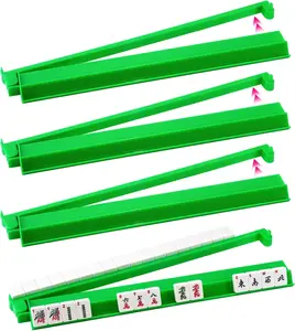 4 PCs  (Emerald Green) Mahjong Racks with Pushers, 18'' Green Acrylic Mahjong Tile Racks/Trays/Holders Set, Modern American Mahjong Tile Racks with Built-in Pushers
