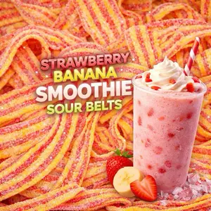 Strawberry Banana Swedish Sour Candy Belts 4oz - RAFFA - Thick Chewy Sour Sugar Coated Exotic Gummies for Candy Lovers - Sweet, Snack