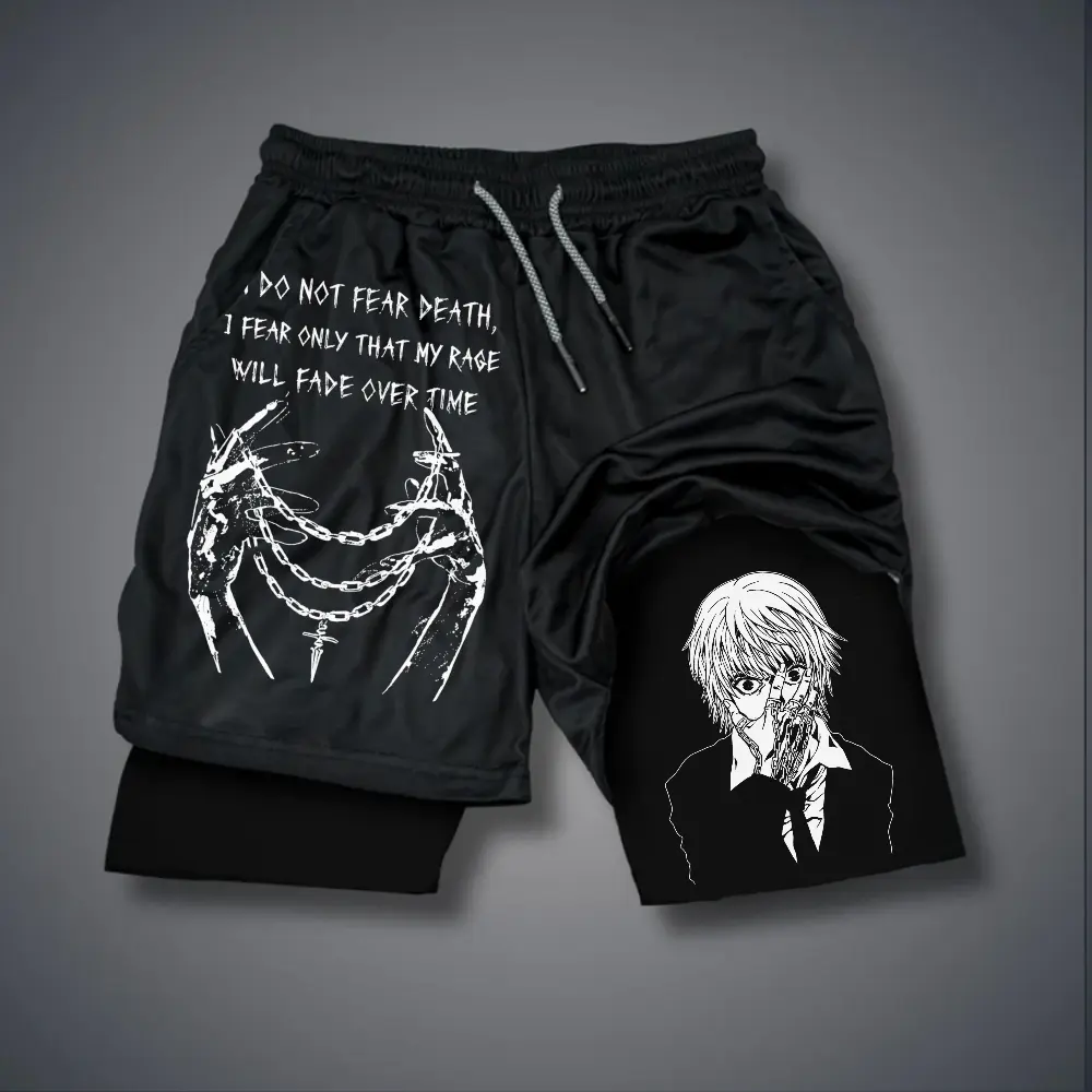 Hunter x hunter 80s 90s Double-Layer Sports Shorts Graphic Shorts Black Camo Streetwear Shorts Men Outfits Men Vacation Outfits Shorts