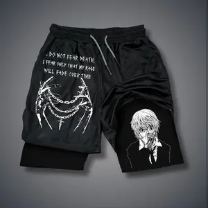 Hunter x hunter 80s 90s Double-Layer Sports Shorts Graphic Shorts Black Camo Streetwear Shorts Men Outfits Men Vacation Outfits Shorts