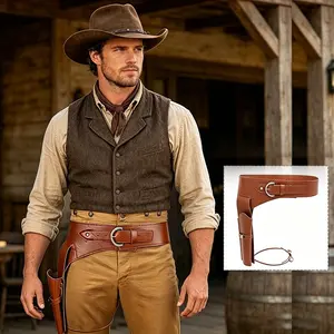Middle Ages Costume Cowboy Suit PU Leather Belt, Artificial Leather Revolver Suit, Single Leg Prop, Halloween and Easter Festive Event Decorations
