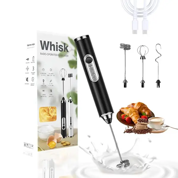Milk Frother Wand for Coffee Frother Handheld Rechargeable Electric Whisk with 3 Heads 3 Speeds Drink Mixer Coffee Frother Foam Maker For Latte Capp