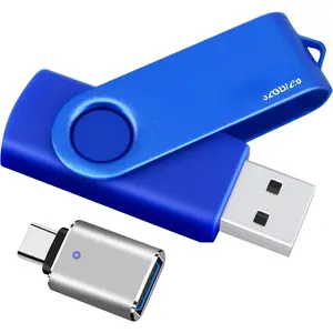 32GB USB 2.0 Flash Drive and 1 USB C Adapter, Thumb Drive USB Memory Stick Jump Drive, Compatible with OTG Type C Phones, Tablets, Laptop, PC (Blue)