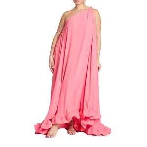 ELOQUII Women's Plus Size Dramatic One-Shoulder Ruffle Gown