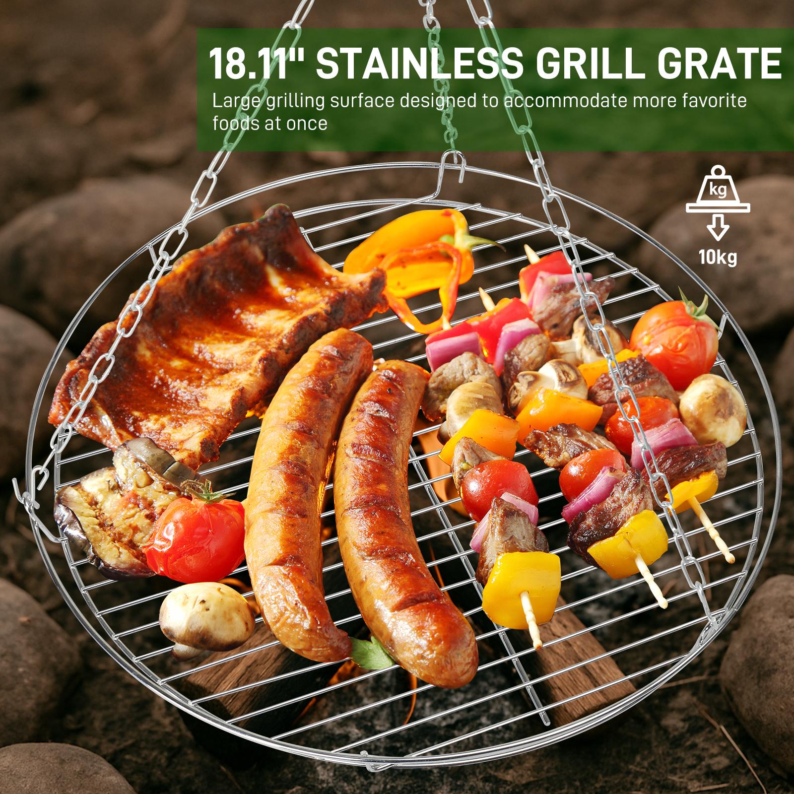 Campfire Tripod Grill, Adjustable Height BBQ Grill Grate with Fire Bowl for Outdoor Camping BBQ, Black