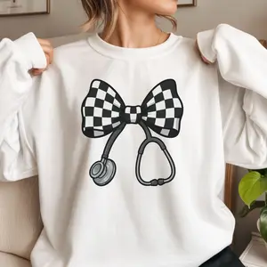 Coquette Nurse Checkered Bow DTF Transfer | Custom Tee or Hoodie