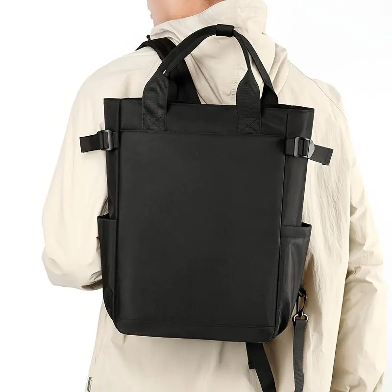 Black Large-Capacity Multi-Function Adult Backpack with Concealable Carry Drop Straps, Hidden Chain Strap, Synthetic Material, for Daily Use – Do Not Dry Clean