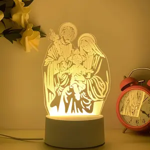 Acrylic LED Night Light, Religious Theme, USB Powered, Warm Light, Button Control, Perfect for Ramadan, Thanksgiving, Christmas, Night Lamp