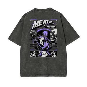 "MEWTWO" Purple Psychic Creature Genetic Design Unisex Plus Size Summer Graphic Tees Personalized Pattern Y2k Clothing Round Neck Short-Sleeved Washed T-Shirt,Women's Clothing 100% Cotton, Menswear, Top, Vintage Style, Casual Oversized