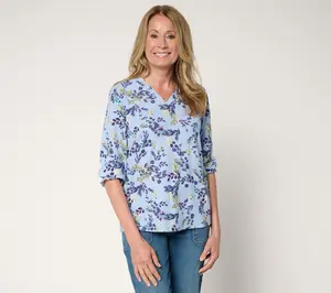 Denim & Co. Printed Heavenly Jersey V-Neck Top