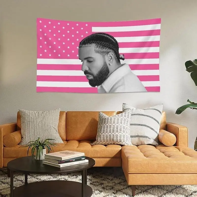 Drake Pink American Flag Polyester Print Wall Tapestry, Decorative Wall Decoration for Dorm Rooms and Living Rooms, Ideal Gift for Rapper Fans