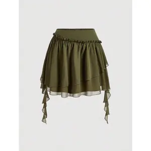 Plus Size Layered Tiered Ruffle Short Skirt Fairy High Waist Summer Going Out A Line Skirts